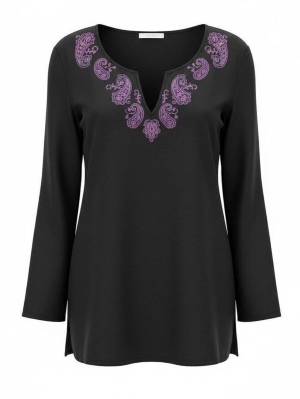 Brooks Brothers Irish‎ Linen Tunic Blouse 8 Black Embroidered Top Coastalgrandma
